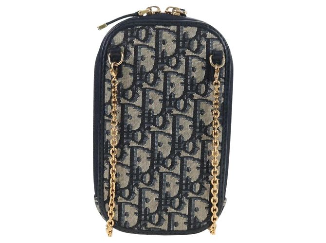 Borsetta a tracolla per telefono Christian Dior Oblique Jacquard Navy Gold Auth ar14186V Blu navy - vista 3