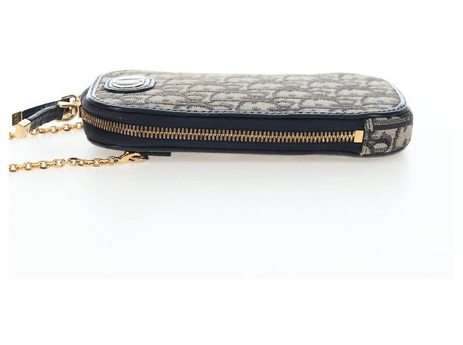 Borsetta a tracolla per telefono Christian Dior Oblique Jacquard Navy Gold Auth ar14186V Blu navy - vista 4