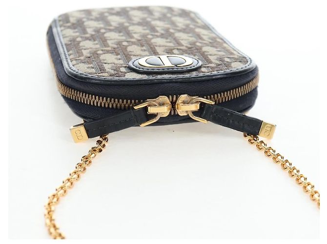 Borsetta a tracolla per telefono Christian Dior Oblique Jacquard Navy Gold Auth ar14186V Blu navy - vista 6
