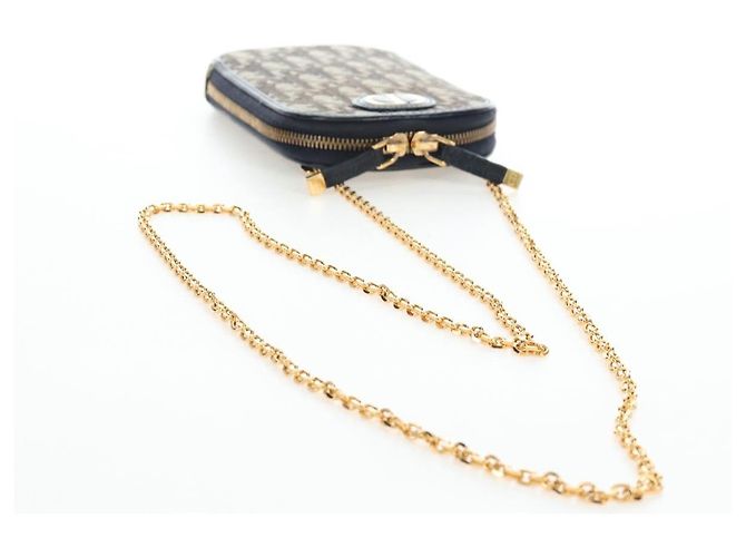 Borsetta a tracolla per telefono Christian Dior Oblique Jacquard Navy Gold Auth ar14186V Blu navy - vista 7