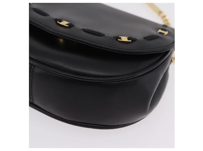 Salvatore Ferragamo Vala Chain Shoulder Bag Leather Black Gold Auth 206299 Golden - view 14