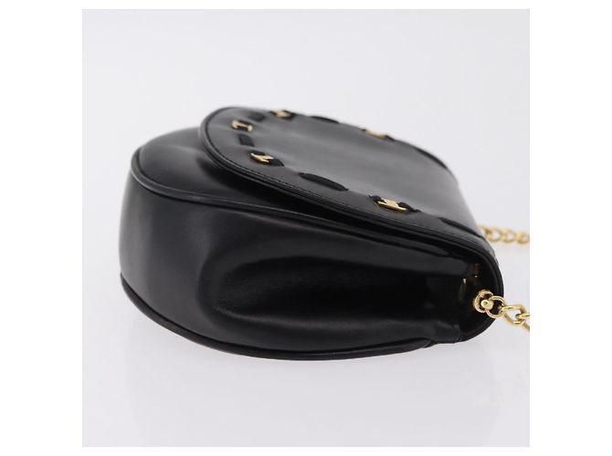 Salvatore Ferragamo Vala Chain Shoulder Bag Leather Black Gold Auth 206299 Golden - view 3