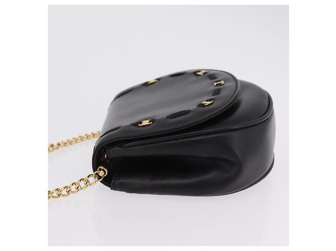 Salvatore Ferragamo Vala Chain Shoulder Bag Leather Black Gold Auth 206299 Golden - view 4
