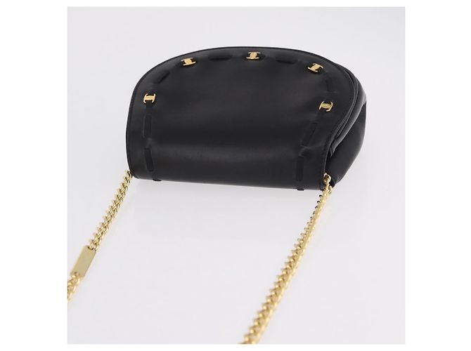 Salvatore Ferragamo Vala Chain Shoulder Bag Leather Black Gold Auth 206299 Golden - view 6