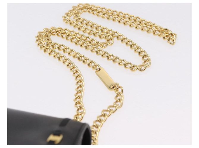 Salvatore Ferragamo Vala Chain Shoulder Bag Leather Black Gold Auth 206299 Golden - view 8