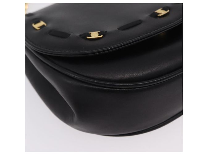 Salvatore Ferragamo Vala Chain Shoulder Bag Leather Black Gold Auth 206299 Golden - view 9