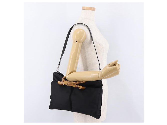 Borsa a mano GUCCI Bamboo Nylon 2way Nero Argento 001 2855 1875 5 Auth ka6416 - vista 27