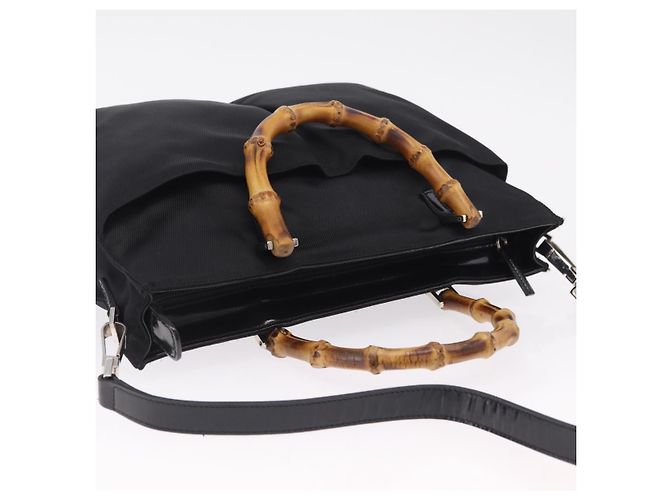 Borsa a mano GUCCI Bamboo Nylon 2way Nero Argento 001 2855 1875 5 Auth ka6416 - vista 6