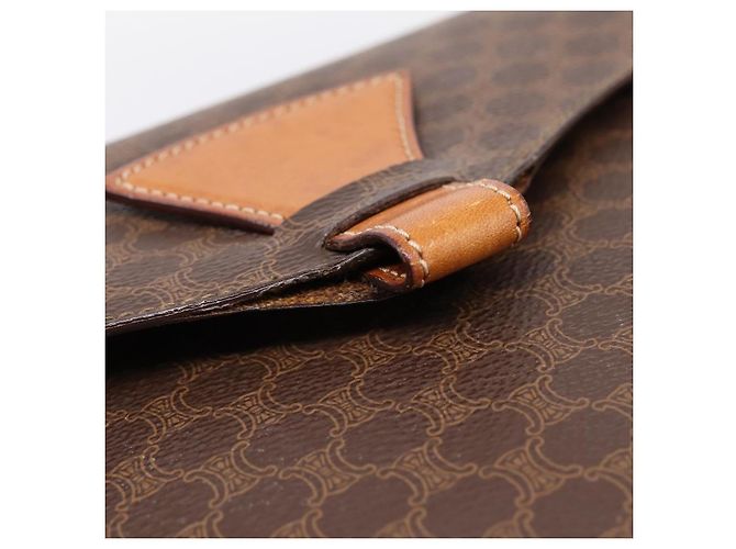 Céline Borsa a tracolla CELINE Macadam Canvas PVC Leather Brown Gold Auth ep16065 Marrone D'oro - vista 10