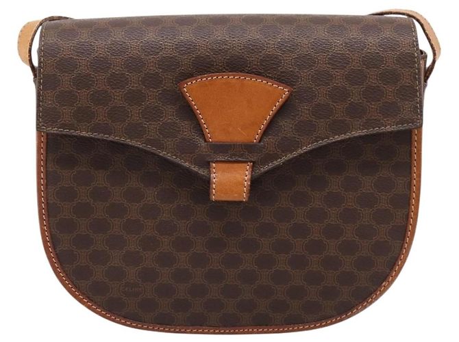 Céline Borsa a tracolla CELINE Macadam Canvas PVC Leather Brown Gold Auth ep16065 Marrone D'oro - vista 13