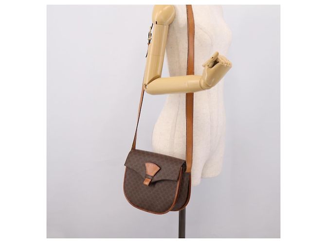 Céline Borsa a tracolla CELINE Macadam Canvas PVC Leather Brown Gold Auth ep16065 Marrone D'oro - vista 25