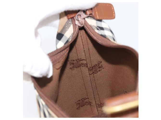 Sac à main Burberrys Nova Check Canvas Beige Gold Auth ep16229 Doré - vue 22