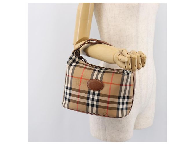 Sac à main Burberrys Nova Check Canvas Beige Gold Auth ep16229 Doré - vue 23