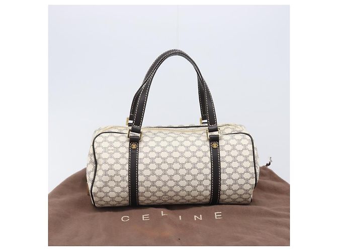 Céline CELINE Macadam Canvas Boston Bag PVC Leather White Gold Auth 206111V Weiß Golden - Ansicht 12
