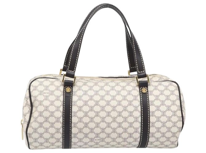 Céline CELINE Macadam Canvas Boston Bag PVC Leather White Gold Auth 206111V Weiß Golden - Ansicht 13