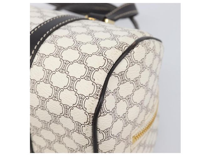 Céline CELINE Macadam Canvas Boston Bag PVC Leather White Gold Auth 206111V Weiß Golden - Ansicht 15