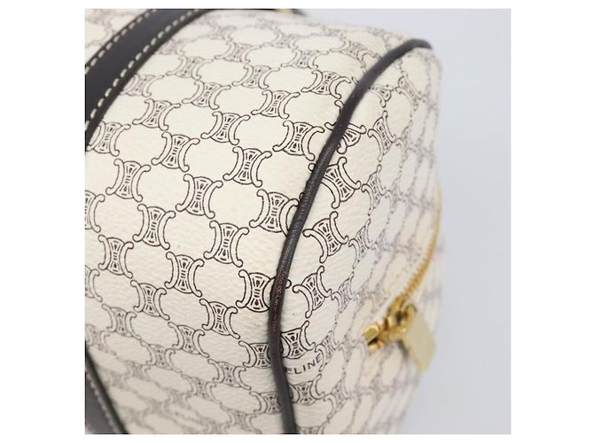 Céline CELINE Macadam Canvas Boston Bag PVC Leather White Gold Auth 206111V Weiß Golden - Ansicht 17