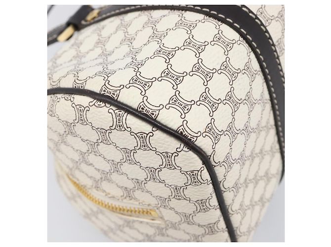 Céline CELINE Macadam Canvas Boston Bag PVC Leather White Gold Auth 206111V Weiß Golden - Ansicht 18