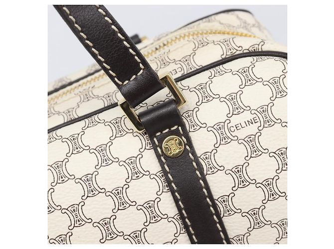 Céline CELINE Macadam Canvas Boston Bag PVC Leather White Gold Auth 206111V Weiß Golden - Ansicht 19