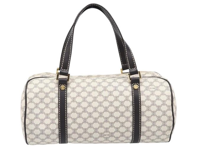 Céline CELINE Macadam Canvas Boston Bag PVC Leather White Gold Auth 206111V Weiß Golden - Ansicht 2