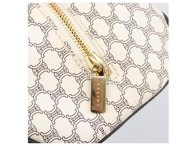 Céline CELINE Macadam Canvas Boston Bag PVC Leather White Gold Auth 206111V Weiß Golden - Ansicht 20