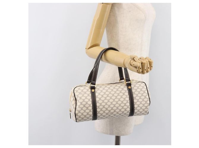 Céline CELINE Macadam Canvas Boston Bag PVC Leather White Gold Auth 206111V Weiß Golden - Ansicht 25