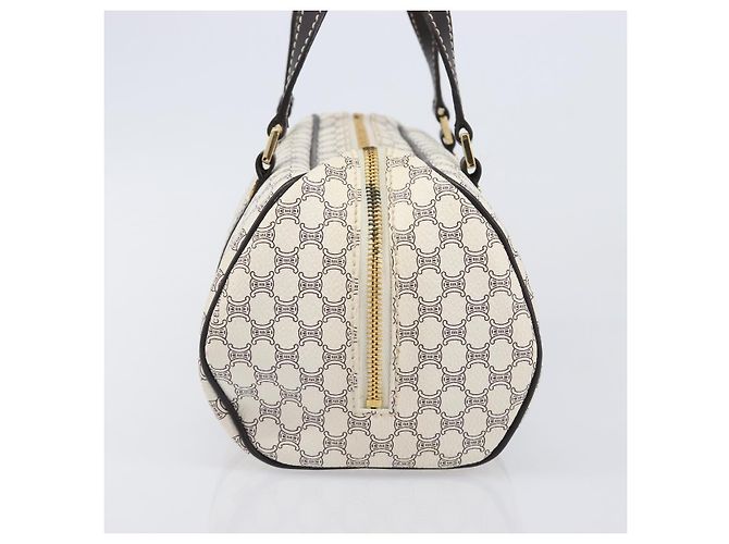 Céline CELINE Macadam Canvas Boston Bag PVC Leather White Gold Auth 206111V Weiß Golden - Ansicht 3