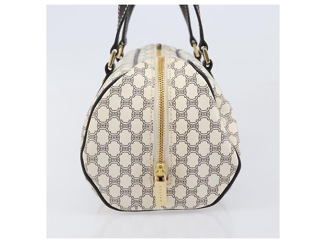 Céline CELINE Macadam Canvas Boston Bag PVC Leather White Gold Auth 206111V Weiß Golden - Ansicht 4