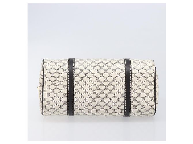 Céline CELINE Macadam Canvas Boston Bag PVC Leather White Gold Auth 206111V Weiß Golden - Ansicht 5