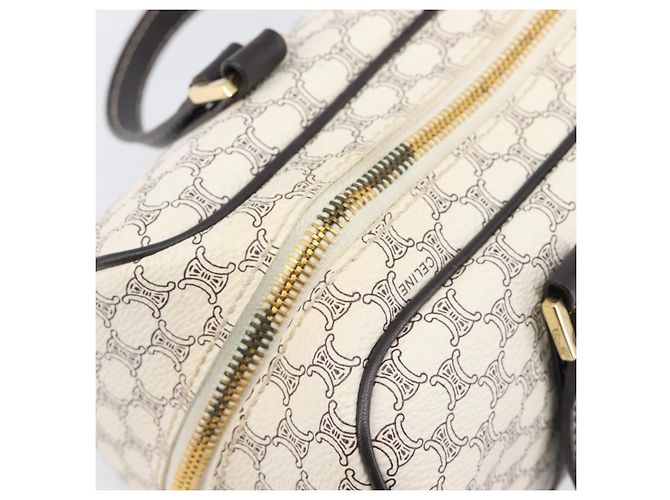 Céline CELINE Macadam Canvas Boston Bag PVC Leather White Gold Auth 206111V Weiß Golden - Ansicht 7