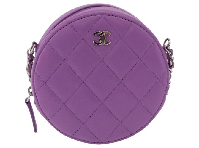Sac à épaule CHANEL Matelasse à chaîne en agneau violet argenté CC Auth 206022M - vue 13
