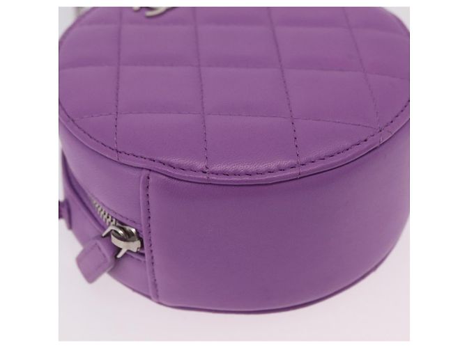 Sac à épaule CHANEL Matelasse à chaîne en agneau violet argenté CC Auth 206022M - vue 14