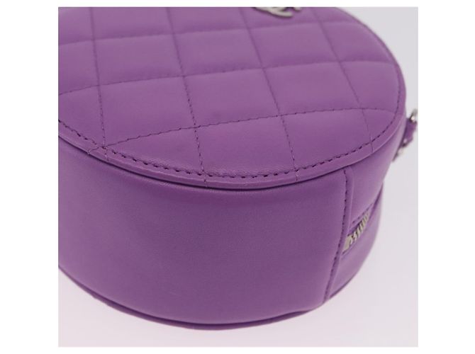 Sac à épaule CHANEL Matelasse à chaîne en agneau violet argenté CC Auth 206022M - vue 15