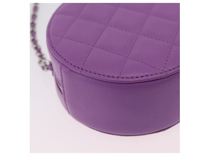 Sac à épaule CHANEL Matelasse à chaîne en agneau violet argenté CC Auth 206022M - vue 16