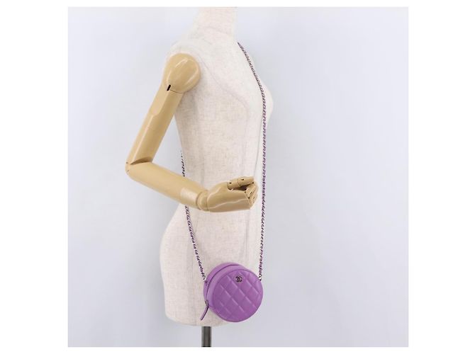 Sac à épaule CHANEL Matelasse à chaîne en agneau violet argenté CC Auth 206022M - vue 22