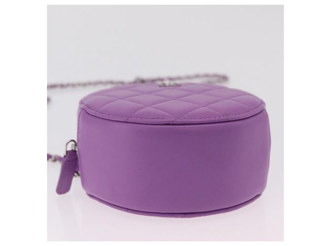 Sac à épaule CHANEL Matelasse à chaîne en agneau violet argenté CC Auth 206022M - vue 5