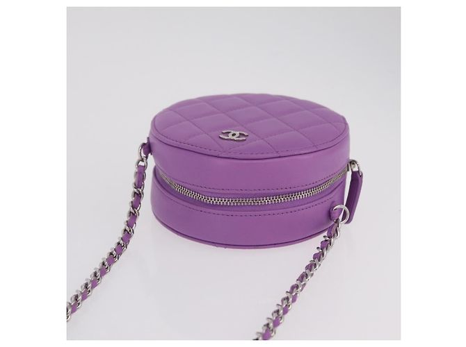 Sac à épaule CHANEL Matelasse à chaîne en agneau violet argenté CC Auth 206022M - vue 6