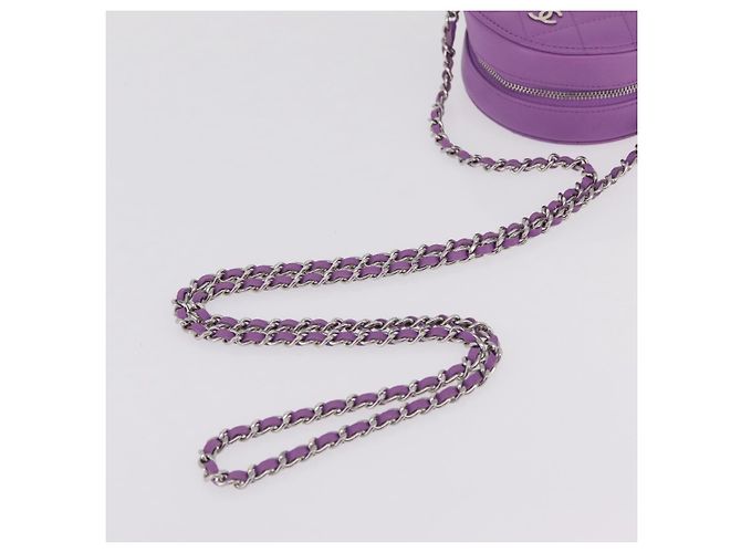 Sac à épaule CHANEL Matelasse à chaîne en agneau violet argenté CC Auth 206022M - vue 7