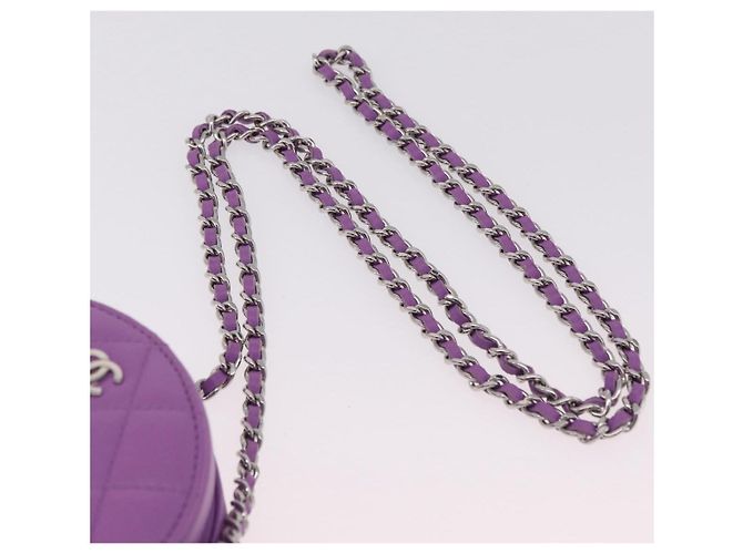 Sac à épaule CHANEL Matelasse à chaîne en agneau violet argenté CC Auth 206022M - vue 8