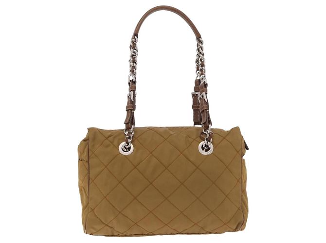 PRADA Chain Tote Bag Nylon Brown Silver Auth 206291 Braun Silber - Ansicht 2