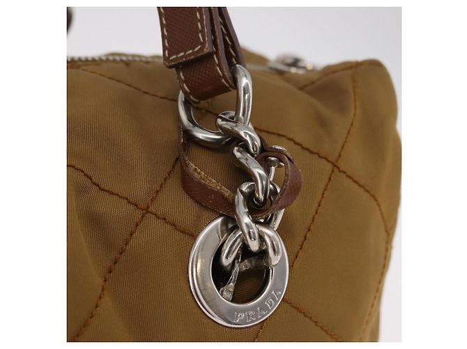PRADA Chain Tote Bag Nylon Brown Silver Auth 206291 Braun Silber - Ansicht 3