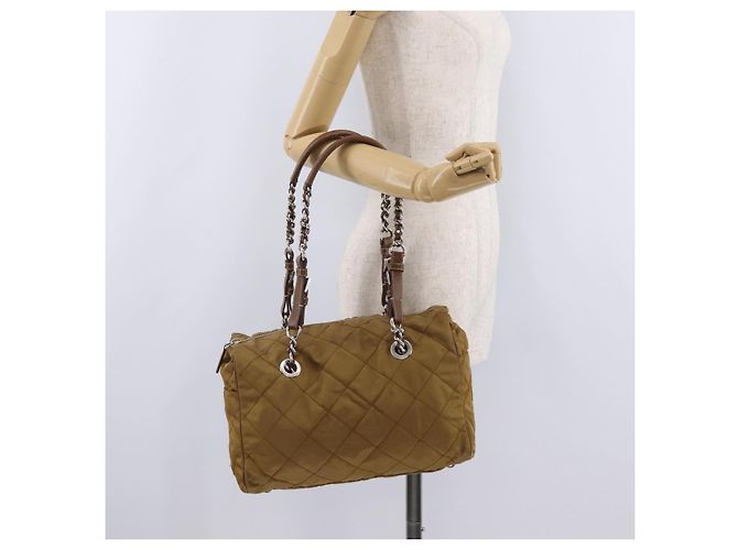 PRADA Chain Tote Bag Nylon Brown Silver Auth 206291 Braun Silber - Ansicht 30