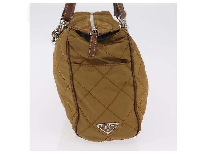 PRADA Chain Tote Bag Nylon Brown Silver Auth 206291 Braun Silber - Ansicht 6