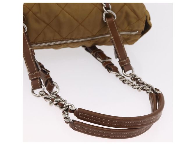 PRADA Chain Tote Bag Nylon Brown Silver Auth 206291 Braun Silber - Ansicht 8