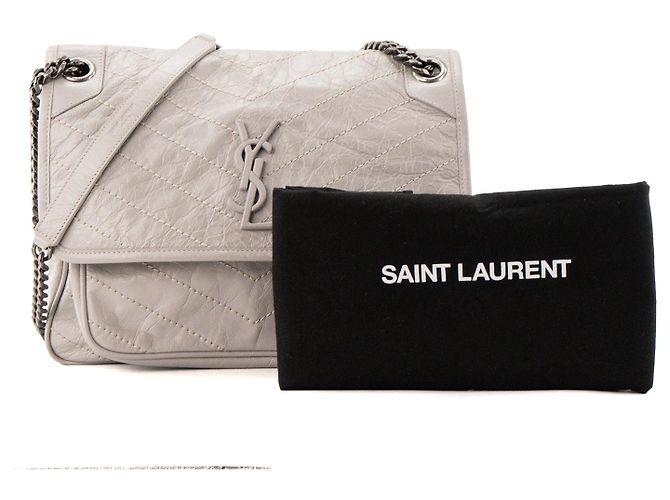 Autre Marque SAINT LAURENT - Borsa a tracolla Niki Medium Saint Laurent in pelle stropicciata grigia Grigio - vista 11