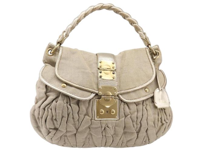 Borsa a mano Miu Miu Matelassé Canvas Beige Gold Tone Auth bs37124 - vista 13