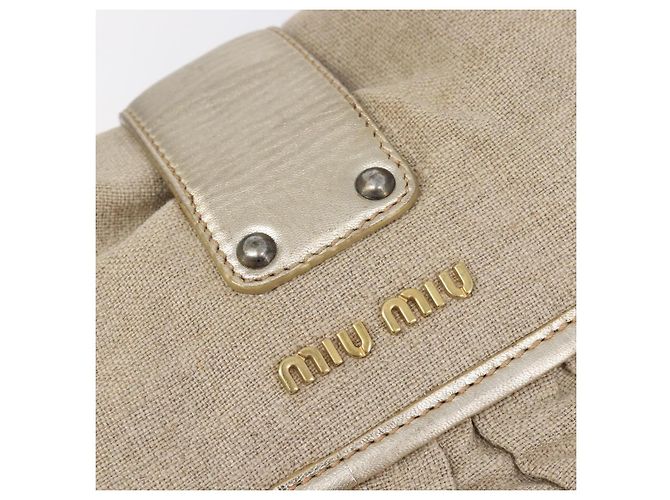 Borsa a mano Miu Miu Matelassé Canvas Beige Gold Tone Auth bs37124 - vista 19