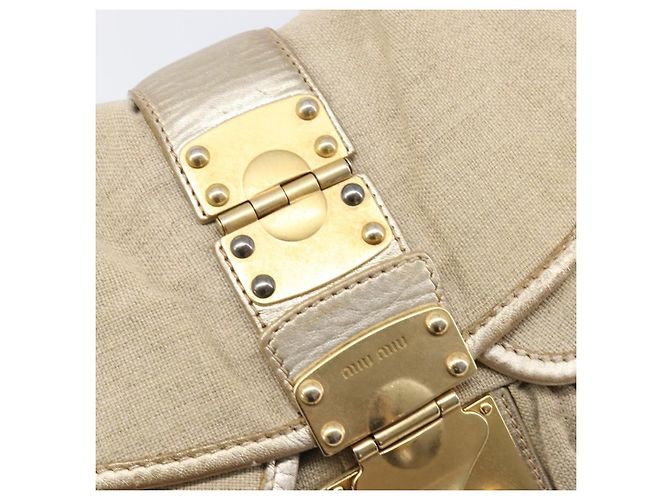 Borsa a mano Miu Miu Matelassé Canvas Beige Gold Tone Auth bs37124 - vista 20