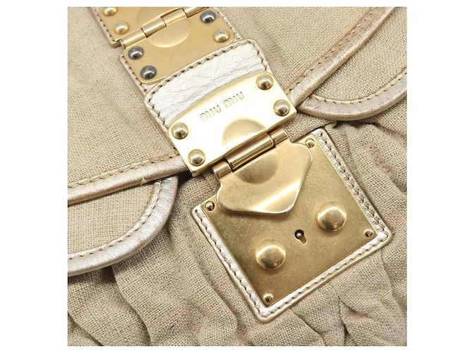 Borsa a mano Miu Miu Matelassé Canvas Beige Gold Tone Auth bs37124 - vista 21