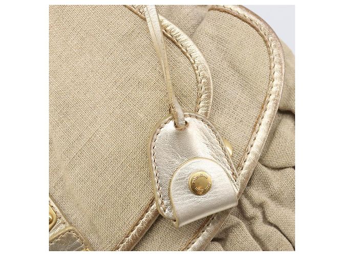 Borsa a mano Miu Miu Matelassé Canvas Beige Gold Tone Auth bs37124 - vista 23